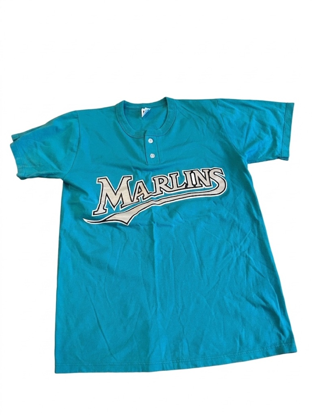 Vintage 90s Florida Marlins Henley Tee Russell Athletic MLB Baseball Shirt Sz L